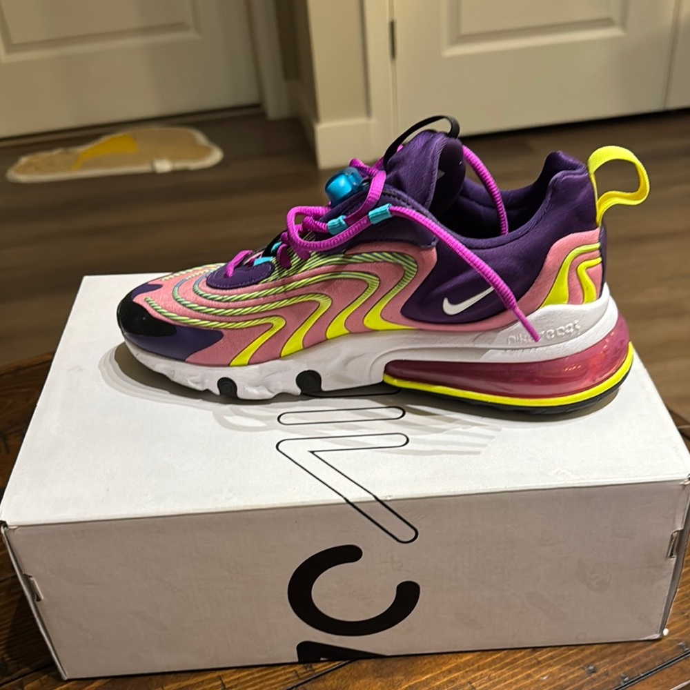 Nike Purple and Yellow Sneakers with Air Max 270 React Eng